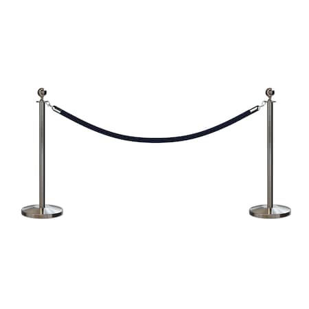 Stanchion Post And Rope Kit Sat.Steel, 2 Ball Top1 Dark Blue Rope